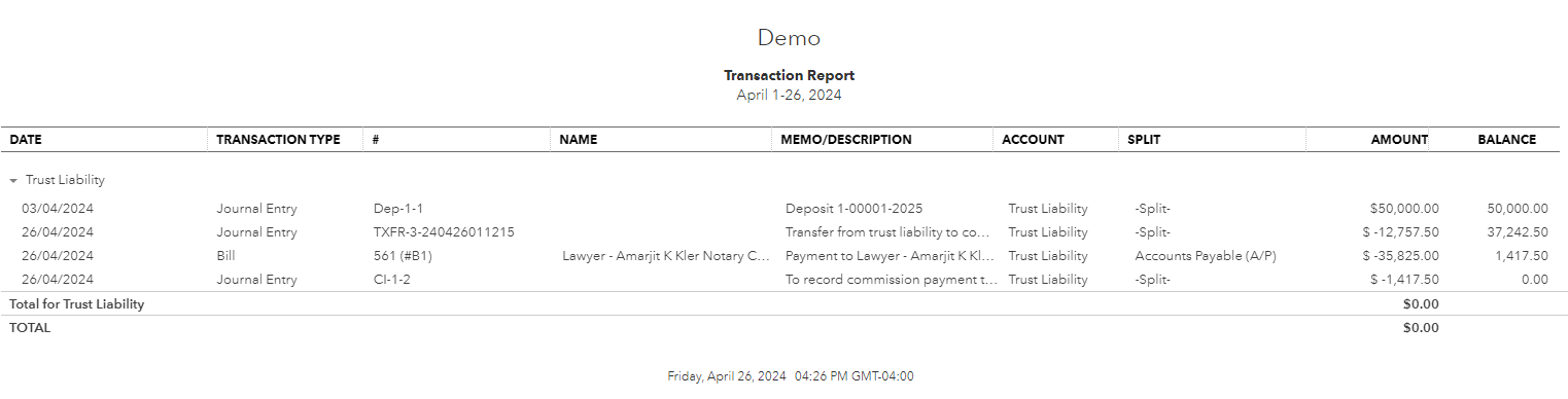 Qbo Trust Liability Account Ledger