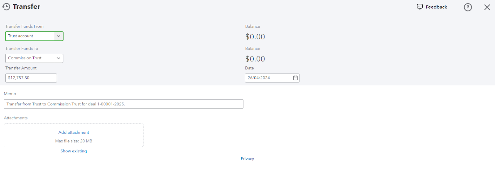 Transfer Entry From Trust To Commission Trust