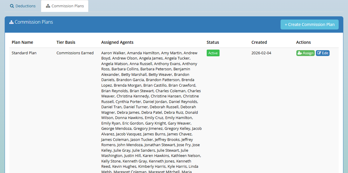 Sales Demo — Commission Plans list